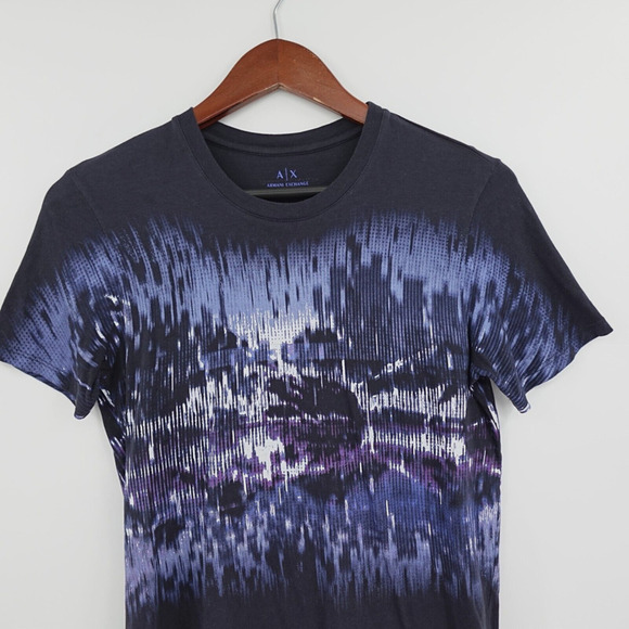 Armani Exchange Tee Mens XS Blue Abstract Print Pima Cotton Peru Fitted - Picture 5 of 12